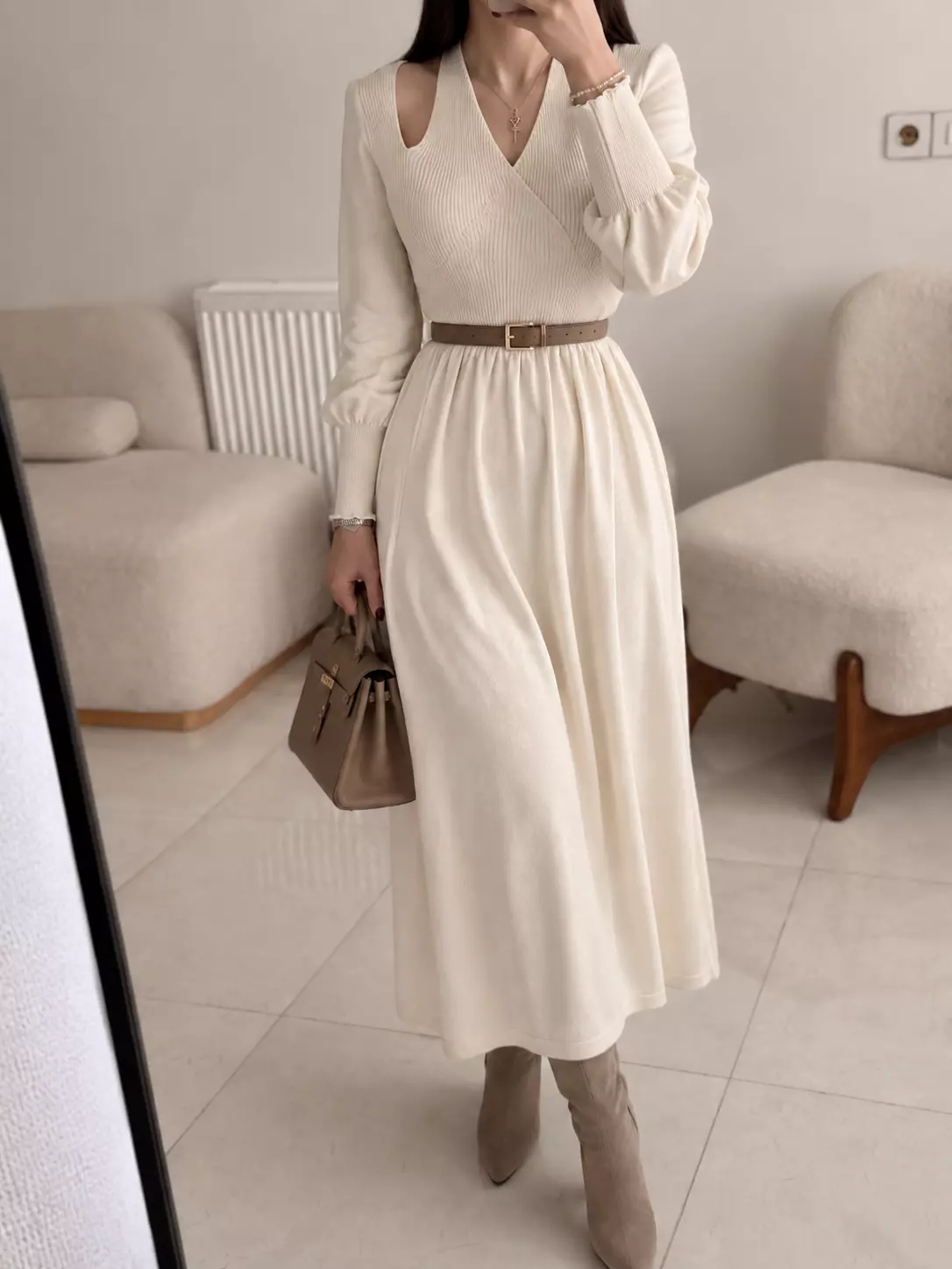 پیراهن بلند سرشانه باز 3486